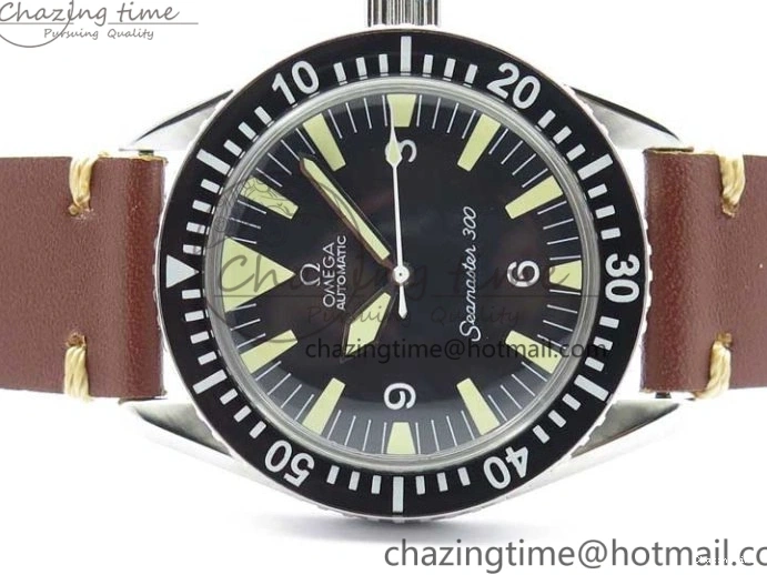 0225 Vintage Seamaster 300 No Date SS B12 Black Dial On Brown Leather Strap A2836 (Free Nylon Strap) Comfortable 7912